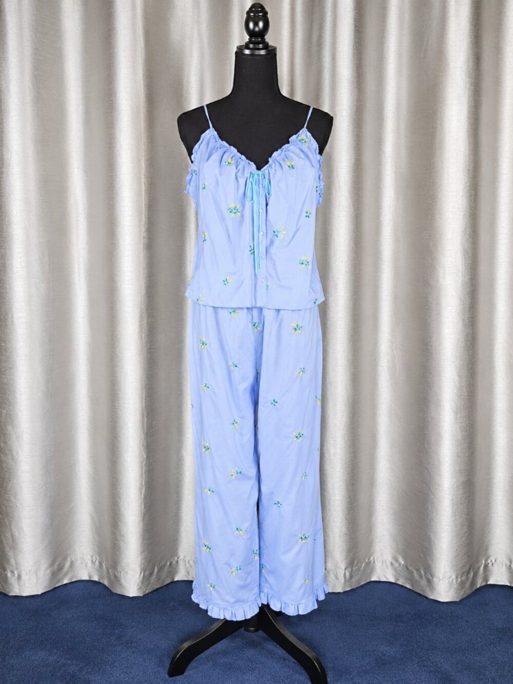Victoria’s Secret Blue Floral Embroidered Camisole & Pajama Pants Set — Large